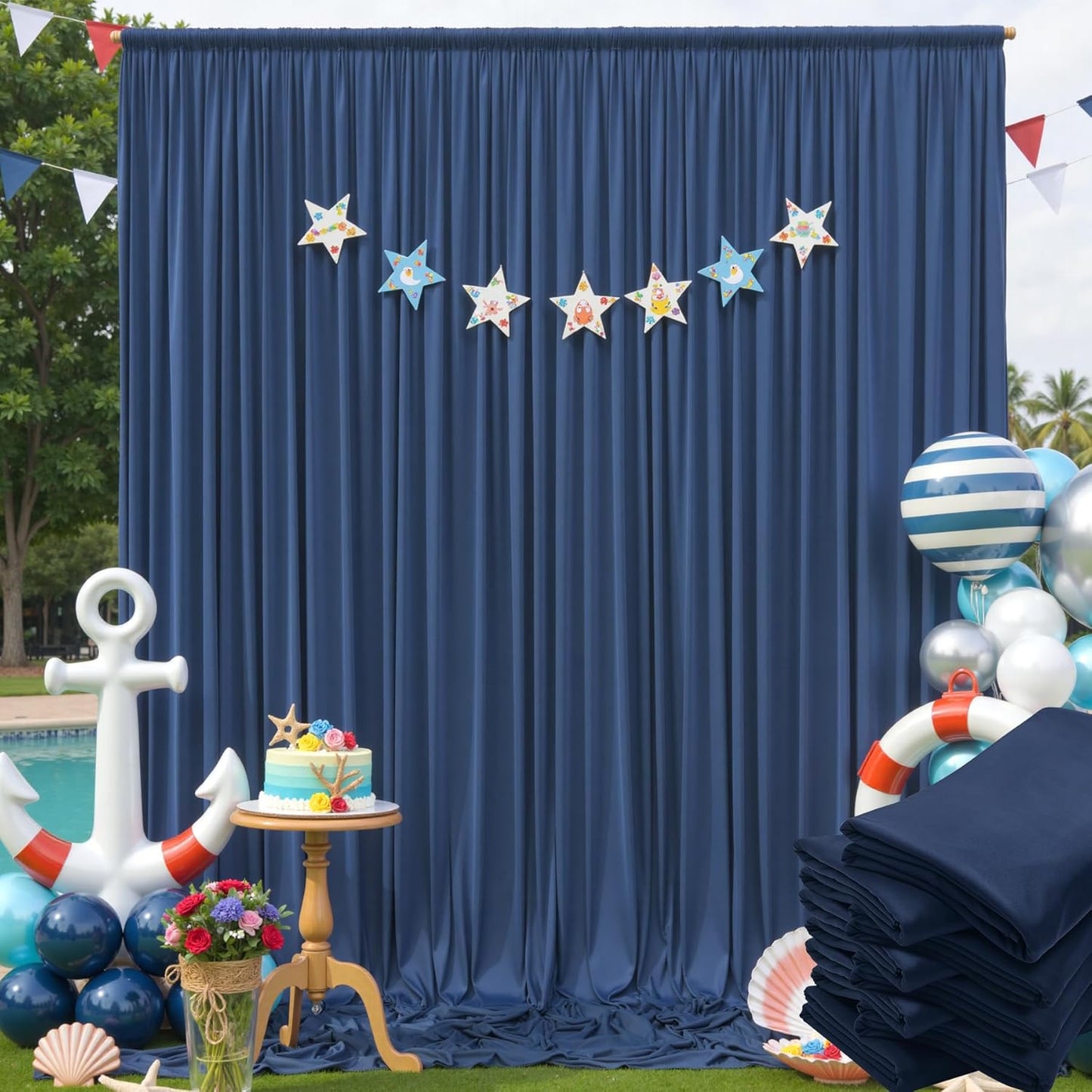 40×12ft Navy Blue Wrinkle Free Backdrop Curtain for Wedding Parties, 8 Panels 5×12ft Long Soft Silky Polyester Backdrop Drapes Photo Back Drop Curtains for Birthday Photography Background Cloth