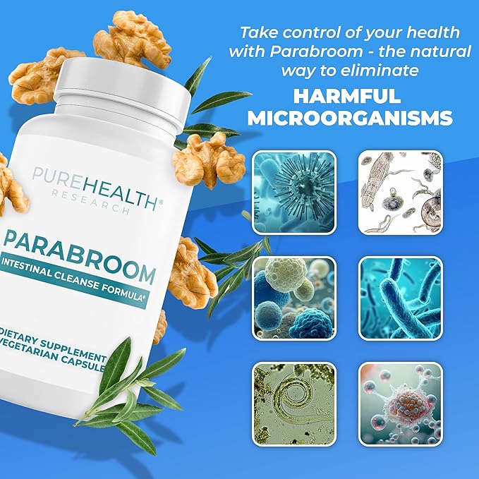 PUREHEALTH RESEARCH Parabroom - Gut Cleanse & Health Supplement - with Black Walnut, Sweet Wormwood Powder, Turmeric Extract, Olive Leaf, Garlic & Onion - Digestive Support for Women & Men 60 Capsules