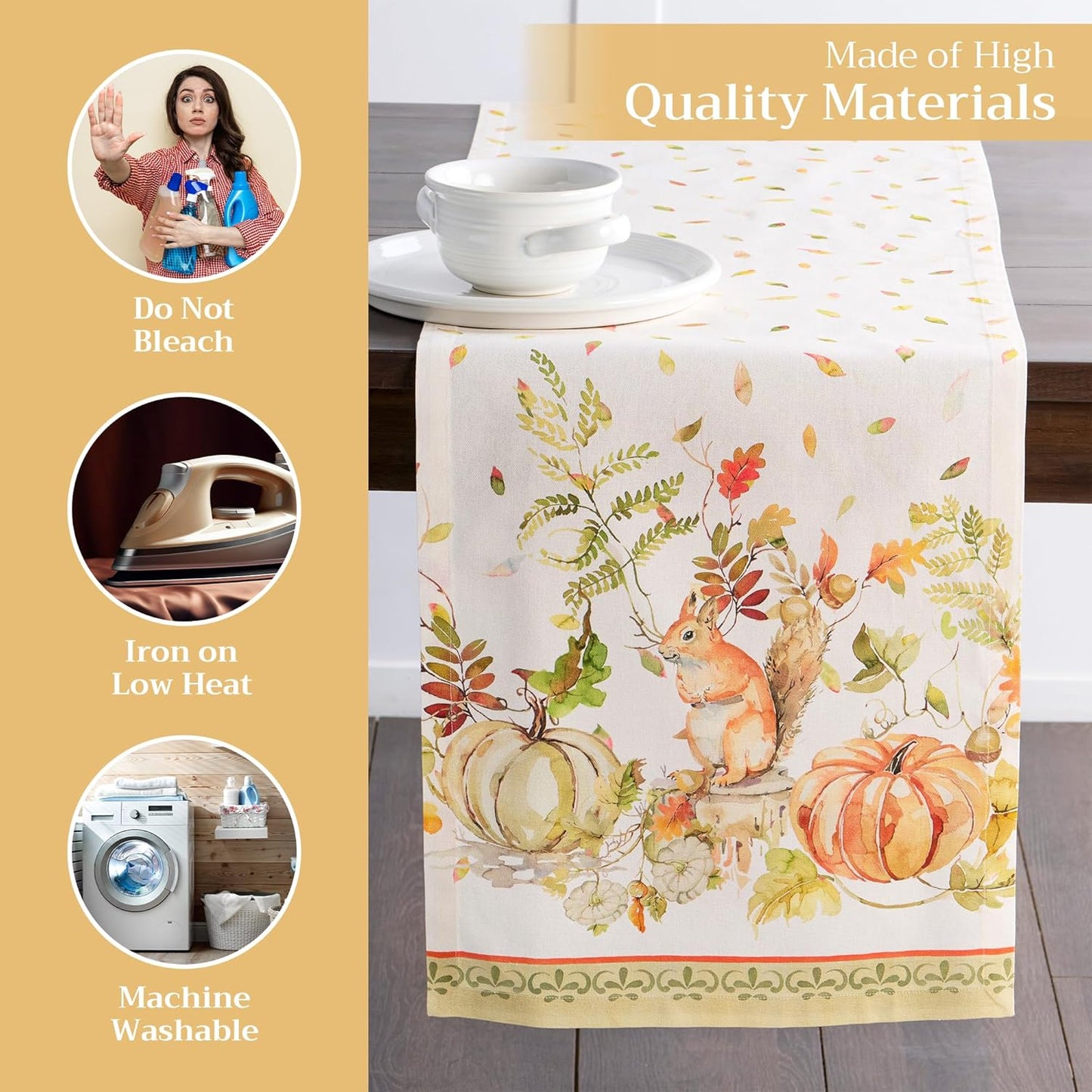 Maison d' Hermine Table Runner 100% Cotton Single Layer Table Runners 108 inches Long for Thanksgiving Christmas Decorations Home Kitchen Dining Party Wedding (Pumpkin Passion, 14.5" x 108")