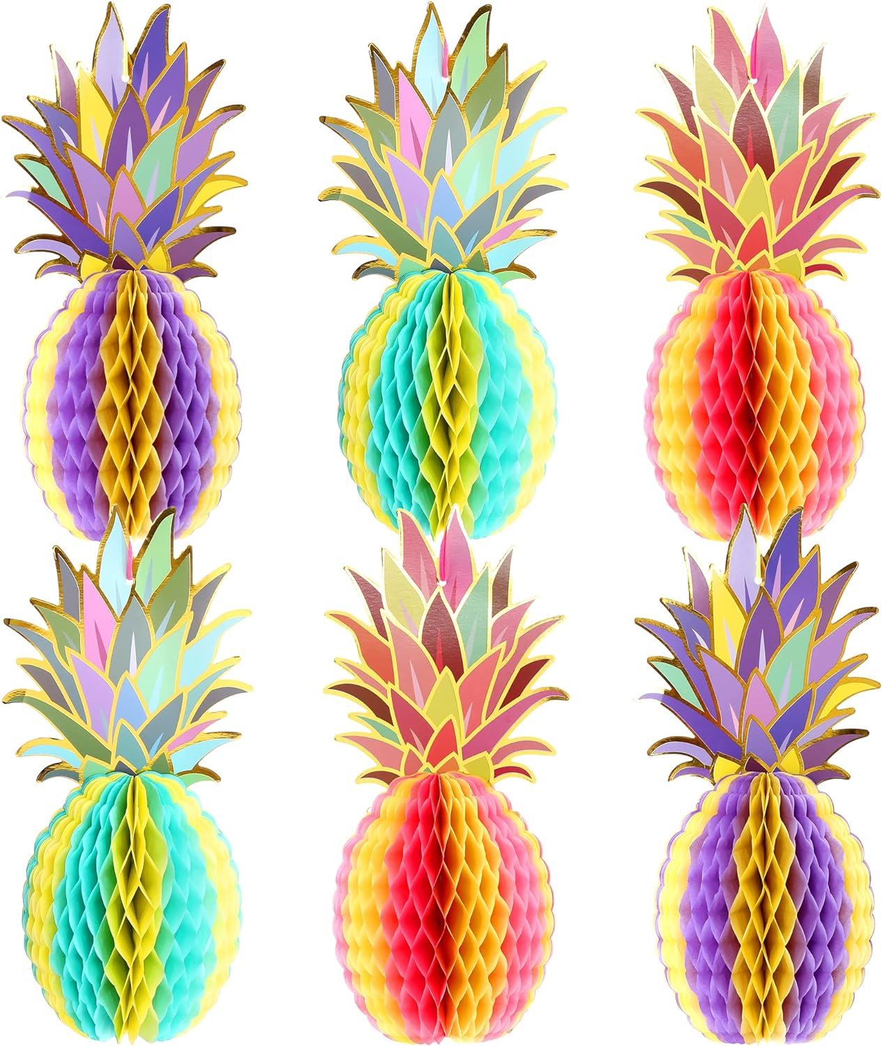 KatchOn Huge Pineapple Centerpiece for Tables - 12 Inch, Pack of 6 | Luau & Hawaiian Party Decorations, Tropical & Beach Decorations