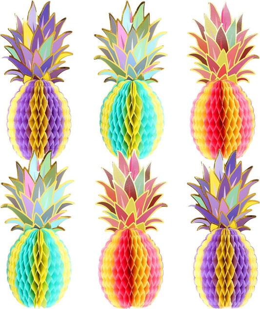 KatchOn Huge Pineapple Centerpiece for Tables - 12 Inch, Pack of 6 | Luau & Hawaiian Party Decorations, Tropical & Beach Decorations