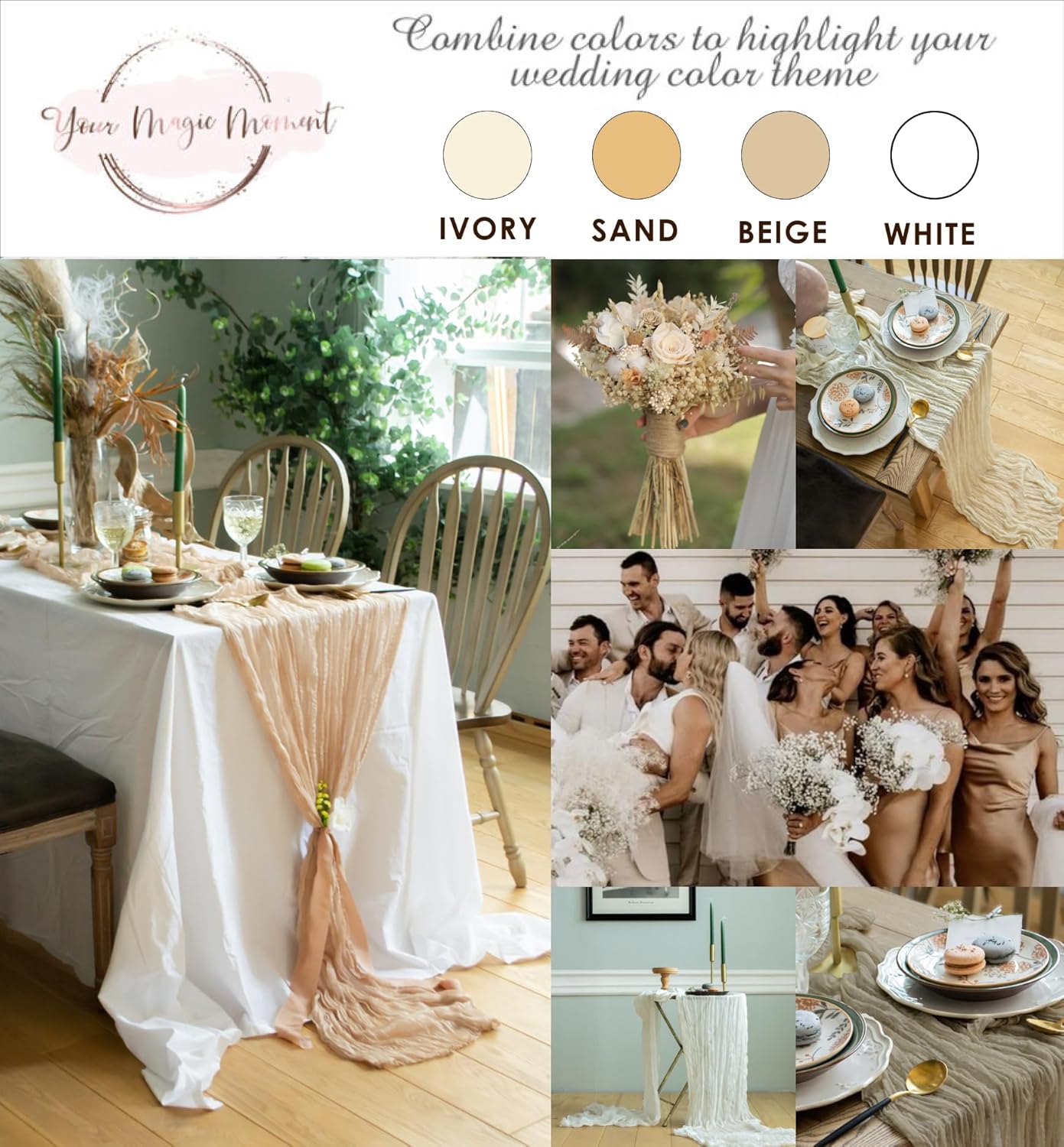 Gauze Table Runner Bulk Cheesecloth Table Runner 141 in Long Sand Set of 4 Boho Wedding Decorations Beige Cheese Cloth Runner Wedding Gauze Fabric Sand