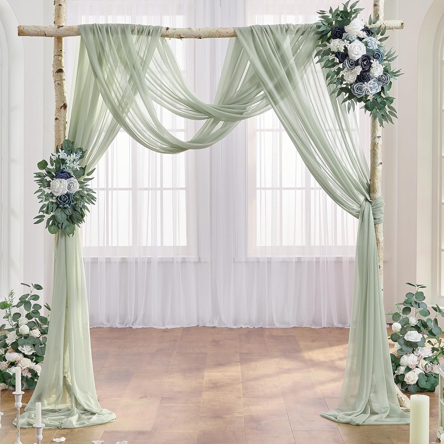 Sage Arch Drapes for Wedding Arch Draping Fabric Sheer Backdrop Curtain for Ceremony Bridal Party Decor 19Ft Length x 28" Width 6 Panels
