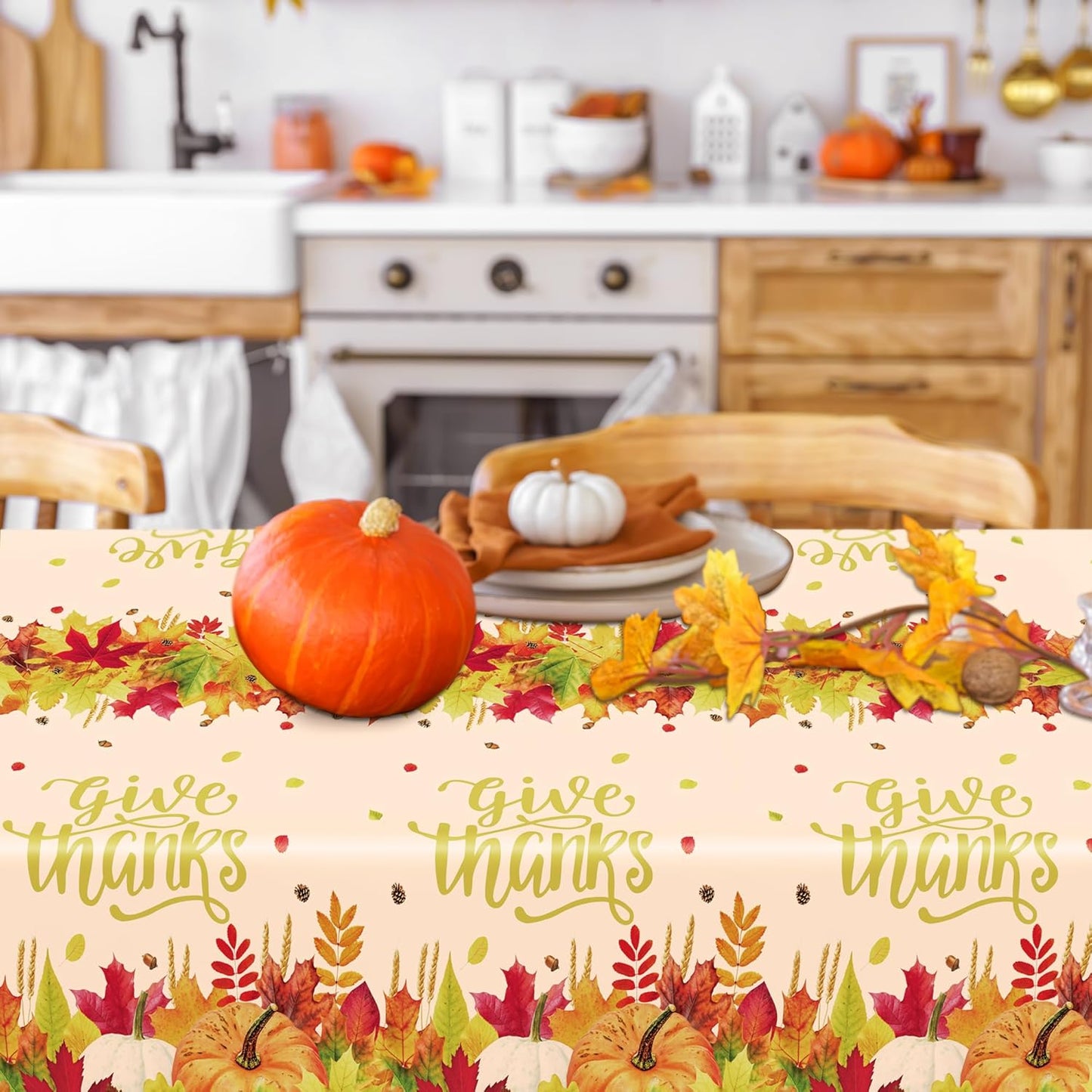 QZYL 4 Pack Thanksgiving Tablecloths, 54" x 108" Fall Plastic Tablecloth, Rectangle Maple Leaves Pumpkin Disposable Table Cloths Tablecover, Thanksgiving Decorations Table Decor Fall Party Supplies