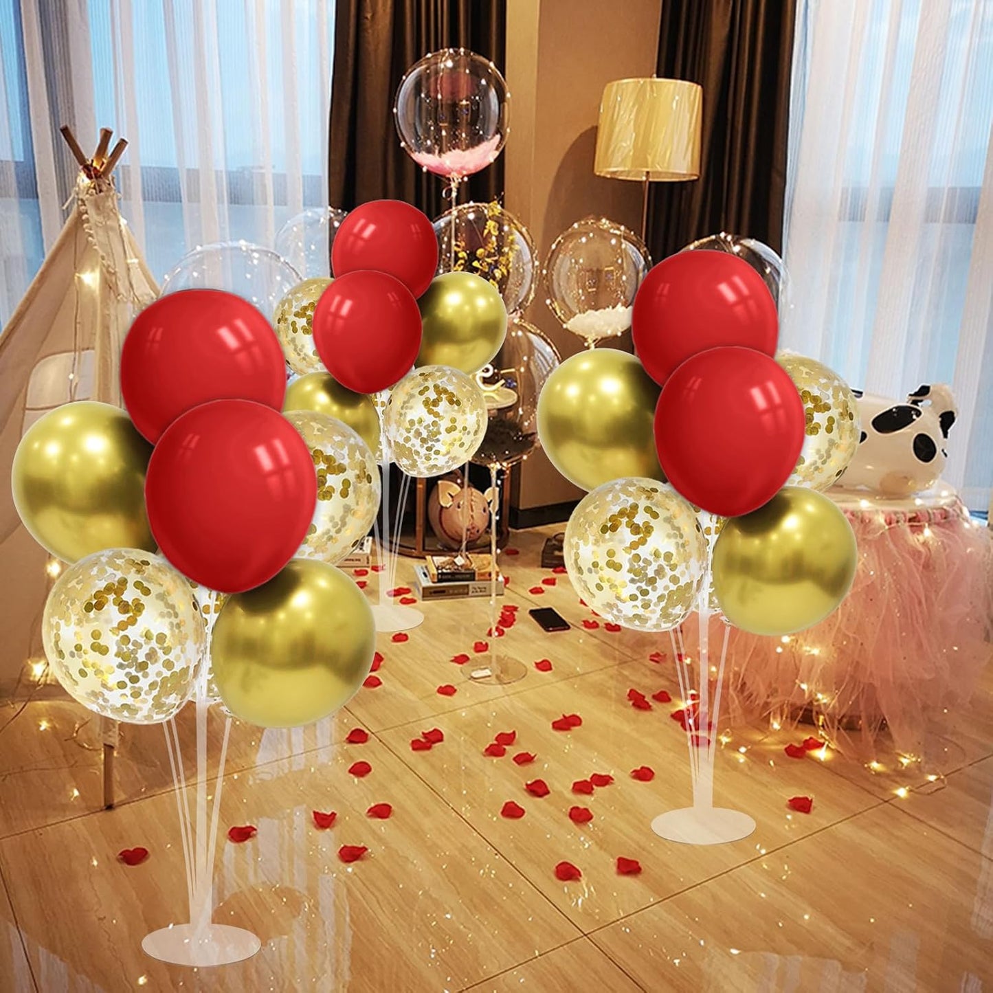 Red and Gold Balloon Stand Centerpiece Table Decorations for 49ers Party Birthday Graduation Wedding Mother's Day Anniversary Christmas New Year's Eve Party Decorations(Red gold set4)
