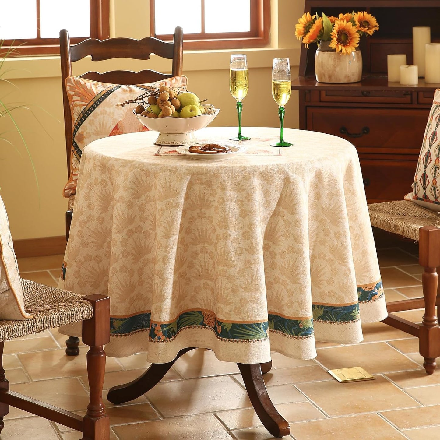 patdrea Designer Vintage Small Round Table Cloth,French Tropical Style Breathable Linen Tablecloth,Table Cover Cloth for Kitchen Dining Christmas,Thanksgiving,Diameter 55"-Pineapple a