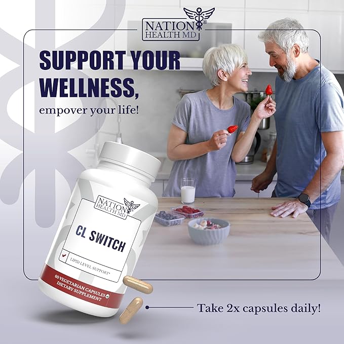 CL Switch – Heart Wellness Supplement – Supports Healthy Cholesterol Levels & Blood Pressure Already in Normal Range* – with Citrus Bergamot, Berberine, Red Yeast Rice – 60 Capsules