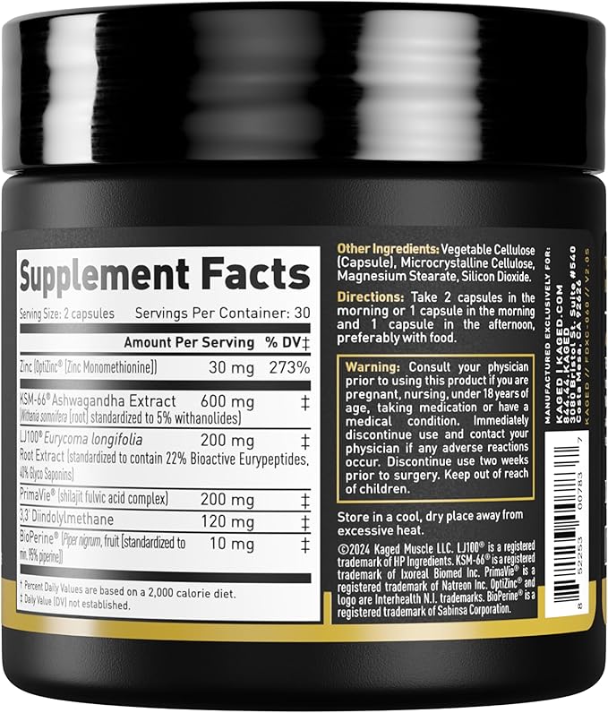 Kaged Test Capsules | Unflavored | Testosterone Booster Ferodrox | Premium Hormone Managment | LJ100 Tongkat Ali KSM-66 Ashwagandha Shilajit | Supplements for Men & Women | 60 Servings