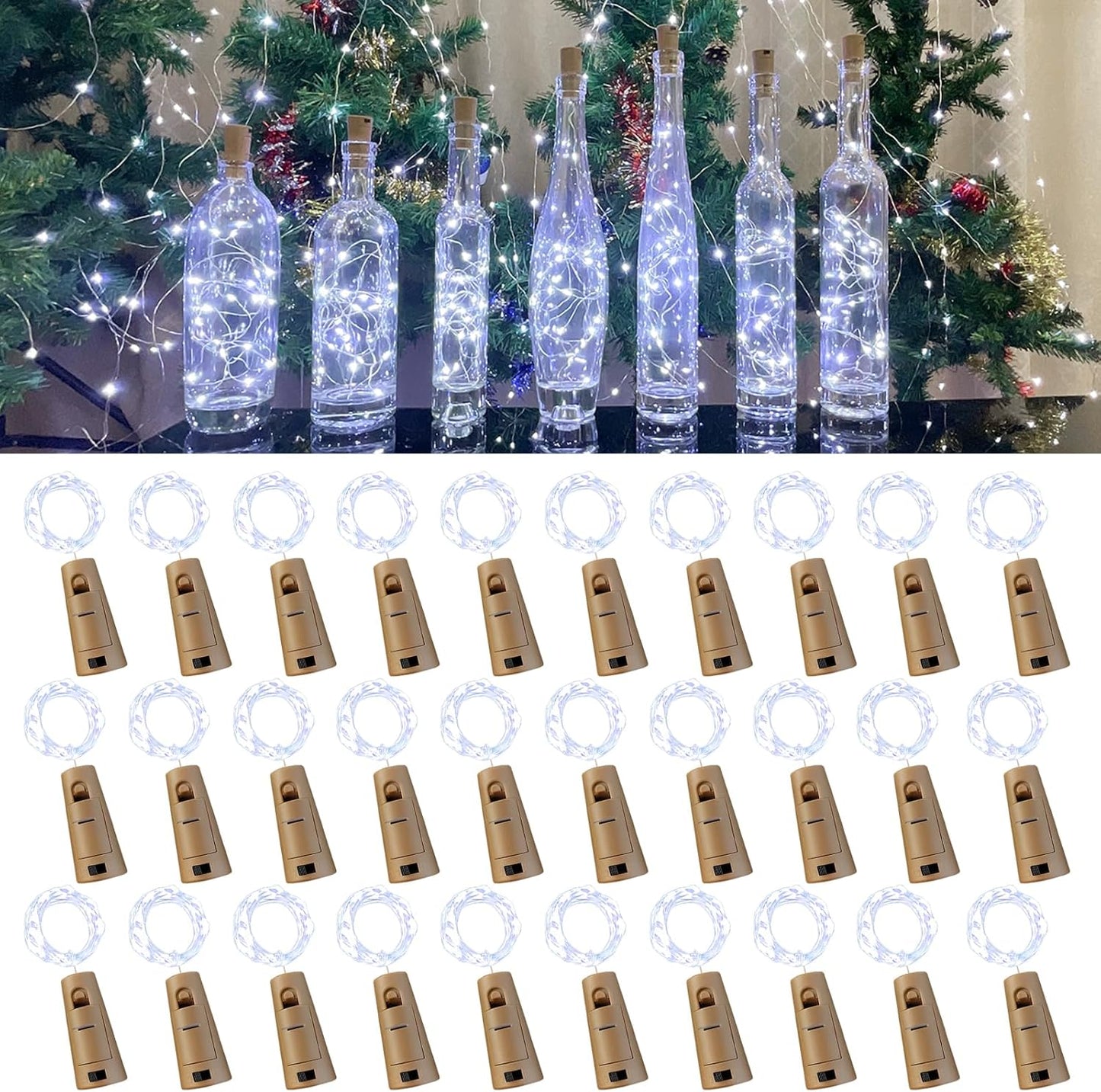 Wine Bottle Lights with Cork, 20 LEDs 6.6 Feet Silver Wire Cork Bottle Lights,Fairy Mini String Lights,for DIY Christmas,Party,Decor,Wedding Listing (30 Pack, Cool White)