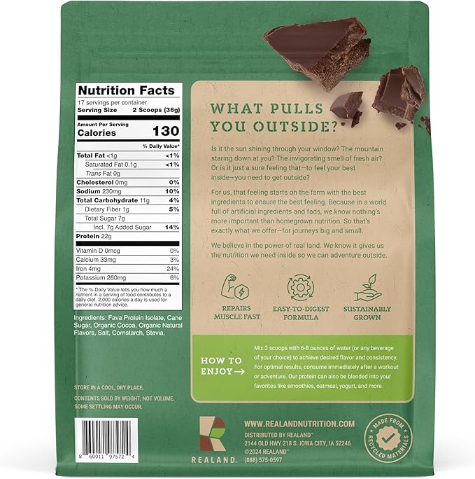 Chocolate Vegan Plant Protein Isolate - Fava Bean Protein Powder for Recovery - 22g of Protein - 17 Servings