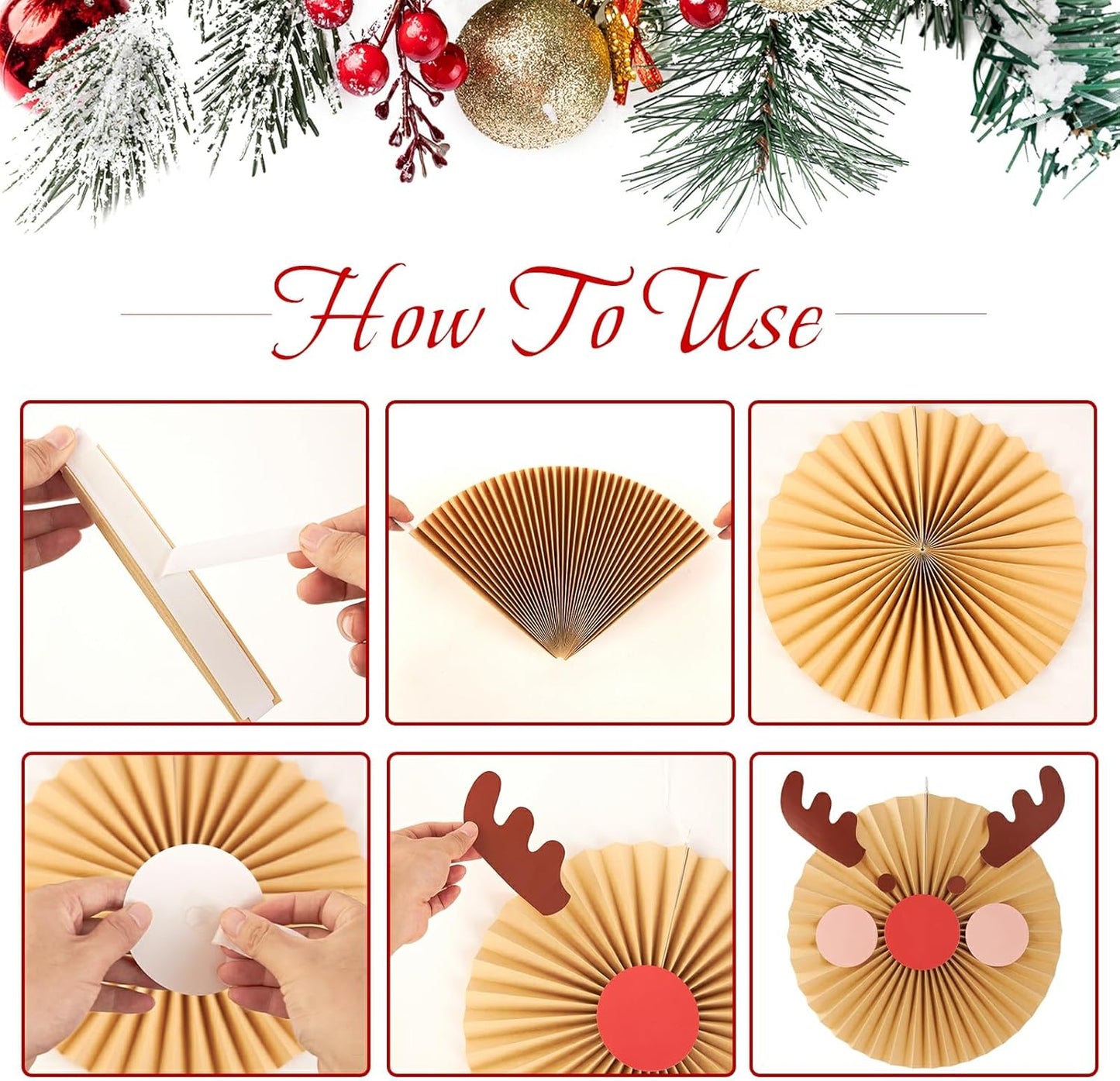 Christmas Hanging Paper Fans Decoration Red White Xmas Snowman Party Ceiling Hangings Deco Elk Tissue Paper Fans Decoration Set for Backdrops Wall Winter Party Supplies - 10pcs