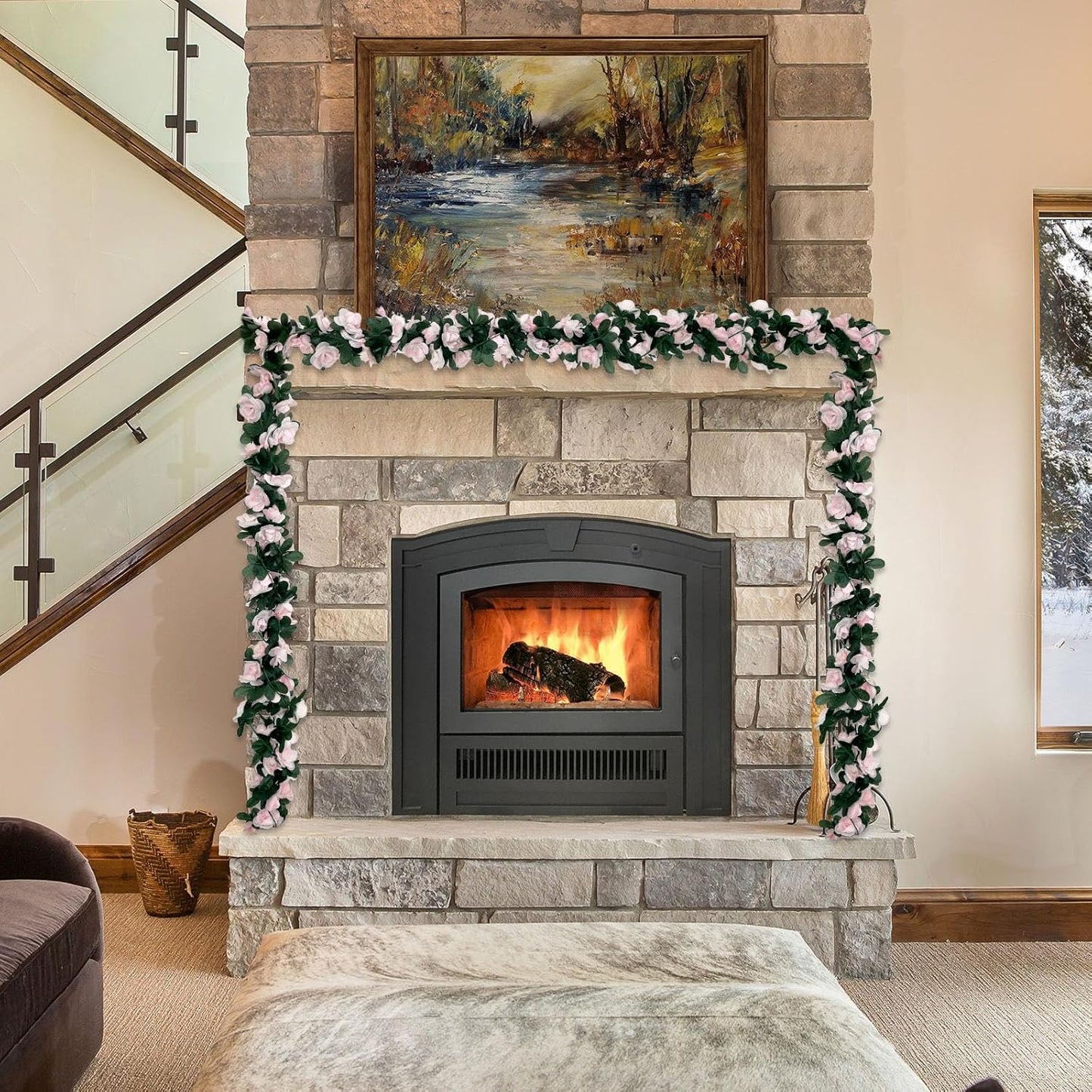 8Pcs 63Ft Light Pink Rose Garland, Fake Rose Hanging Flowers, Artificial Flower Vine, Hanging Floral Vine Garland for Wedding, Birthday Party, Wall Arch, Halloween, Christmas Garden Backdrop Decor