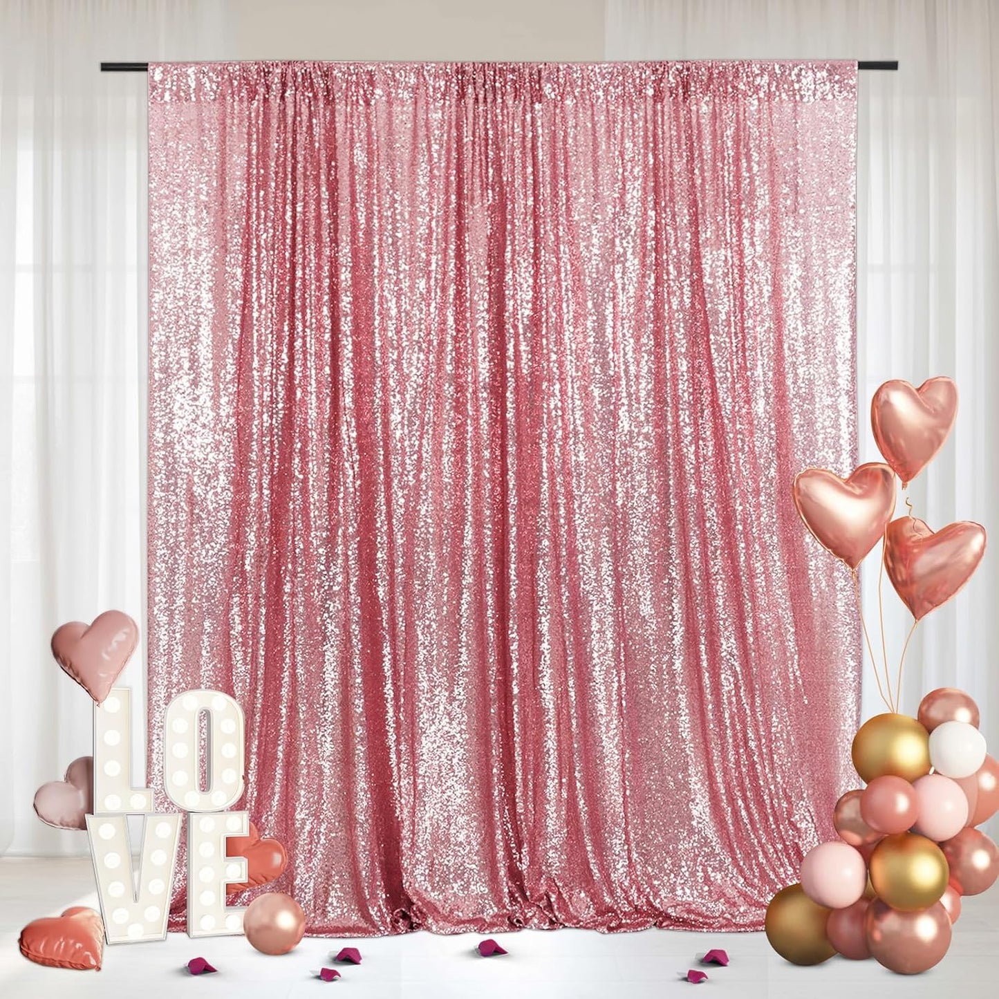 Eternal Beauty Fuchsia Pink Sequin Backdrop, 8x10 Ft Glitter Background Curtains for Shimmer Photography Party Wedding Birthday Back Drop Decor