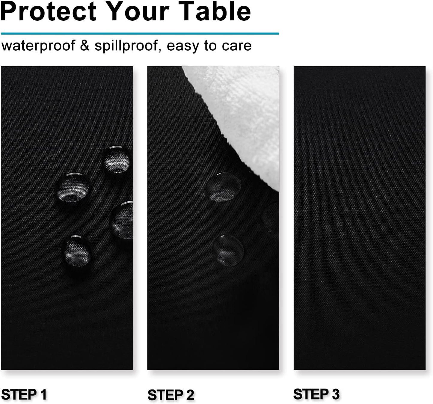 Hiasan Black Rectangle Tablecloth - Waterproof Spillproof and Wrinkle Resistant Washable Polyester Table Cloth for Dining Party, 80 x 80 inch