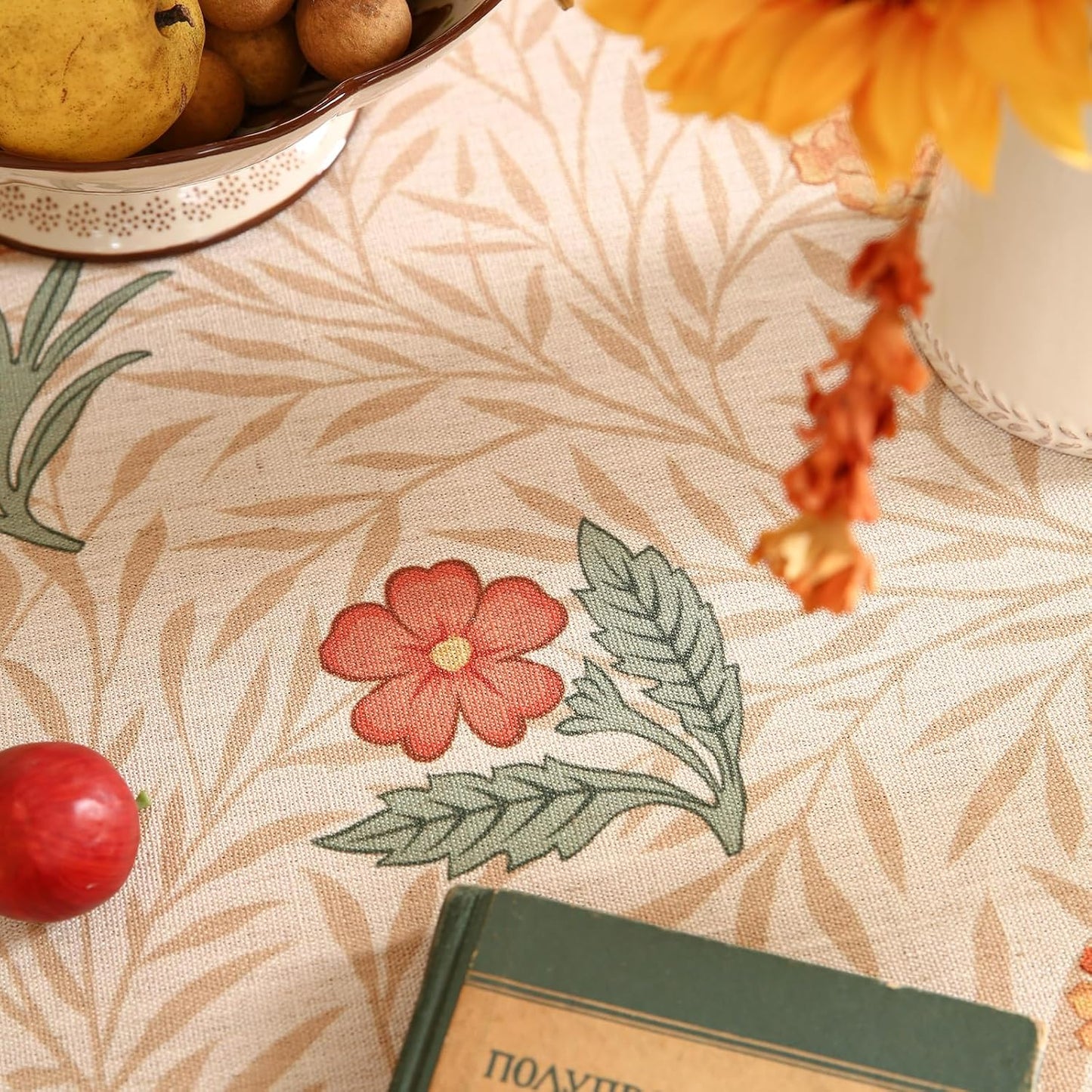 patdrea Designer French Linen Table Cloth for Round Table,Yellow Floral Pattern Durable Breathable Tablecloth,Fall Dacor for Kitchen Dining,Holiday Christmas,Thanksgiving,Diameter 67"-Cornflowers