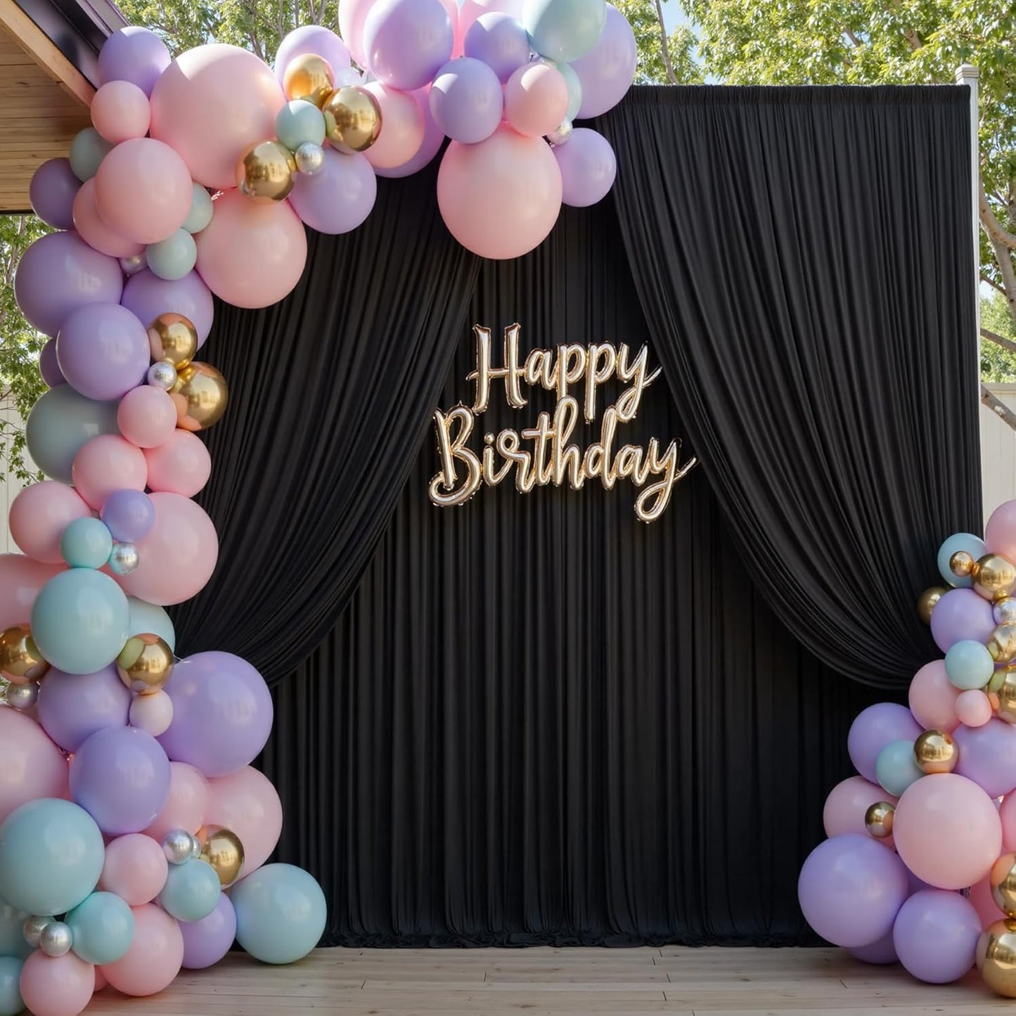 50×14ft Wrinkle Free Black Backdrop Curtain for Parties Wedding,10 Panels 5×14ft Height Soft Silky Polyester Photo Backdrop Drapes for Birthday Graduation Photography Stage Event Background Cloth