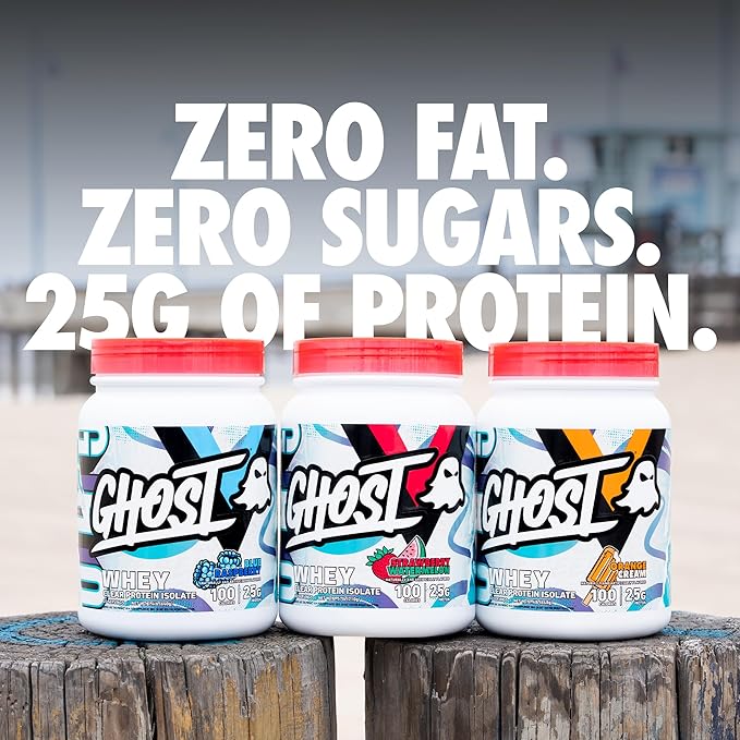 GHOST Clear Whey Isolate Protein Powder, Blue Raspberry - 1.4 LB Tub, 25G of Whey Protein - Post Workout Drink for Muscle Gain & Recovery – Sugar Free, Soy Free & Zero Fat, 20 Servings