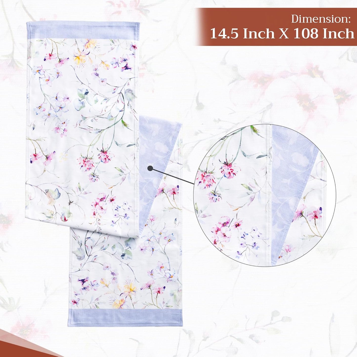 Maison d' Hermine Table Runner 100% Cotton Double Layer Table Runners 108 inches Long Decorative for Home Kitchen Dining Party Wedding Bridal Shower Spring Summer (Summer Floral, 14.50" x 108")