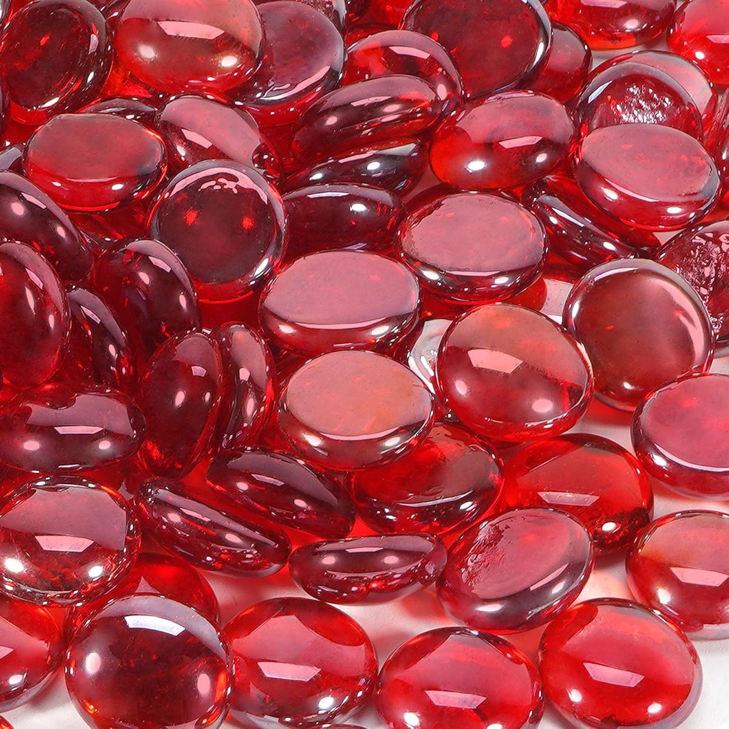 Fire Pit Glass Beads, Red Luster Reflective Tempered Glass Rocks for Natural, Propane or Gas Fireplace, Fire Pit Table, Marbles for Vase, Landscaping, Home Decor, 20lb