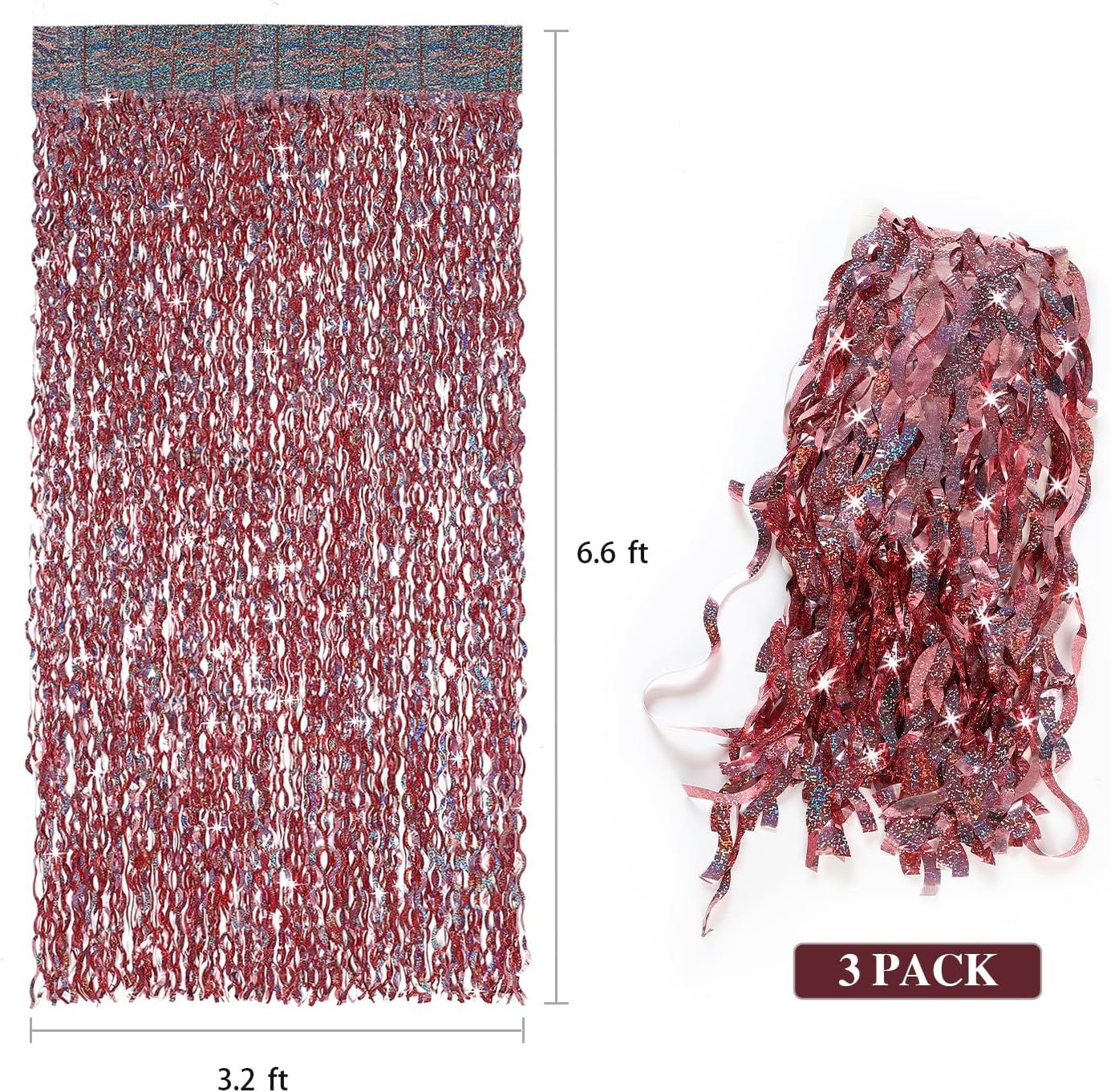 3 Pack 3.3 ft x 6.6 ft Tinsel Curtain -CYLMFC Rose Gold Birthday Backdrop Background for Wedding Graduation Engagement Party Backdrop Decor