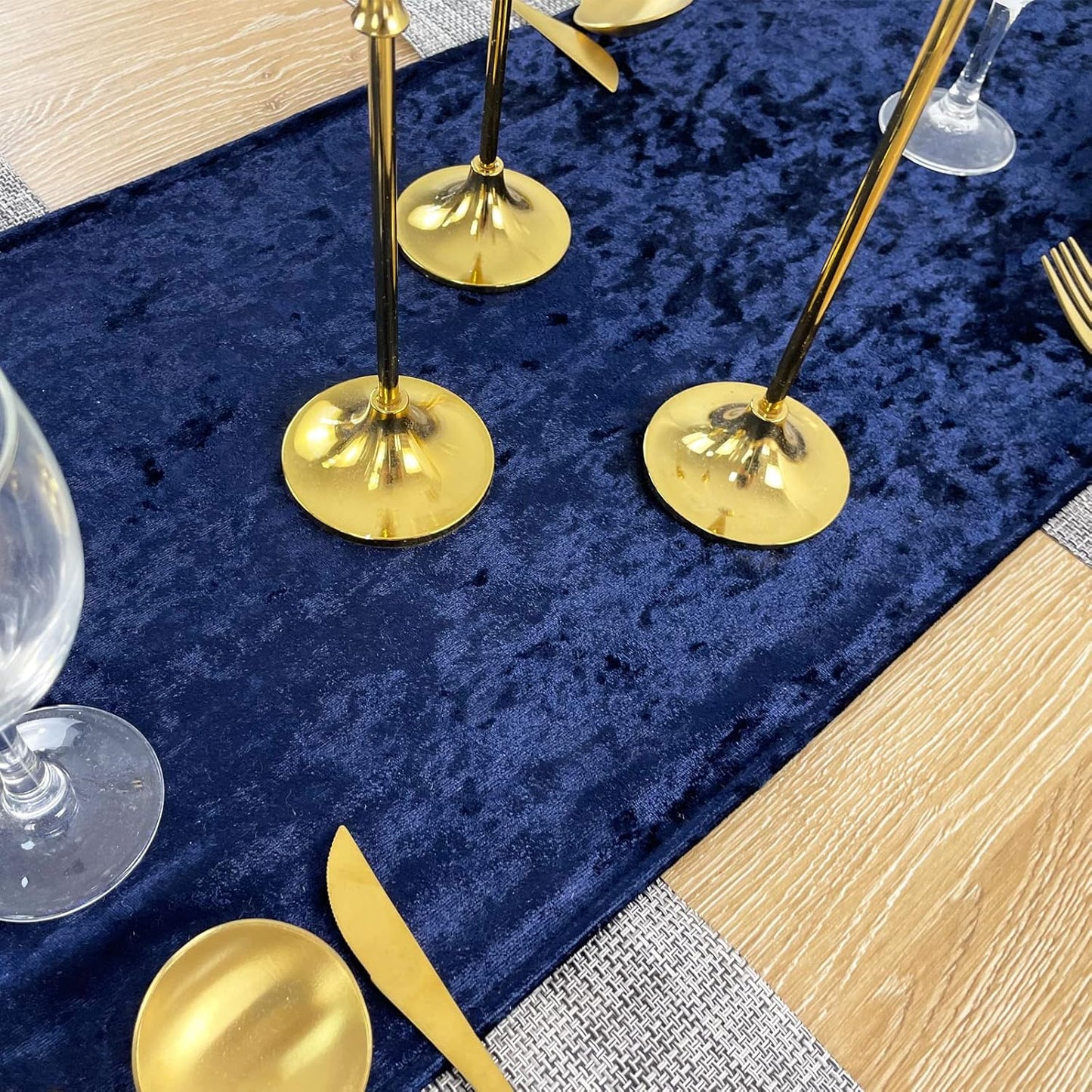 Luxurious Crushed Velvet Table Runner, Wedding Reception Decorations, Soft Velvet Fabric, Table Linen Overlay, Wedding Table Runners (Navy, 12X108 inch)