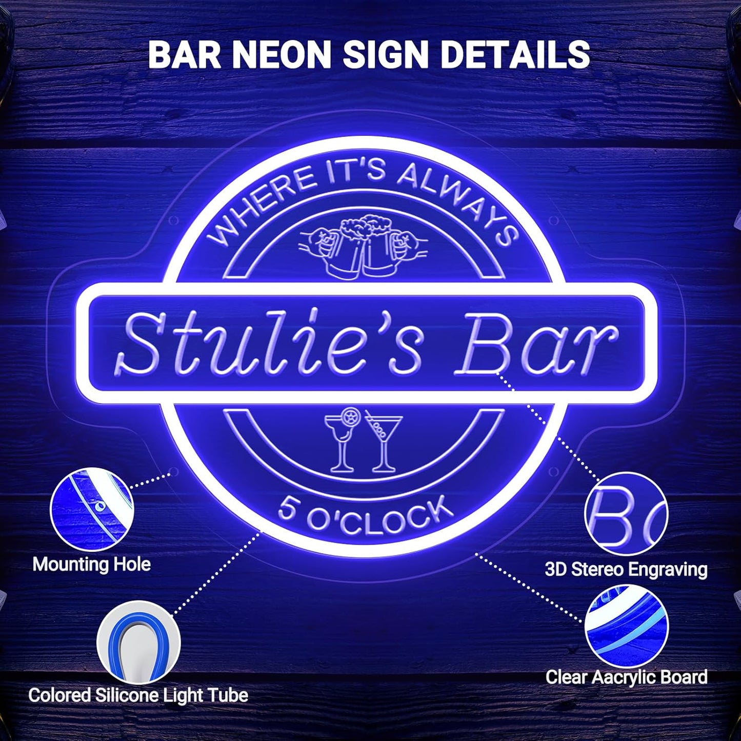 Custom Bar Neon Sign for Wall Decor, Personalized Cocktail Beer LED Light Up Signs for Home Bar, Customized Neon Lights Signs for Men Dad Gifts, Man Cave Pub Tavern Bistro Lounge Business Decor