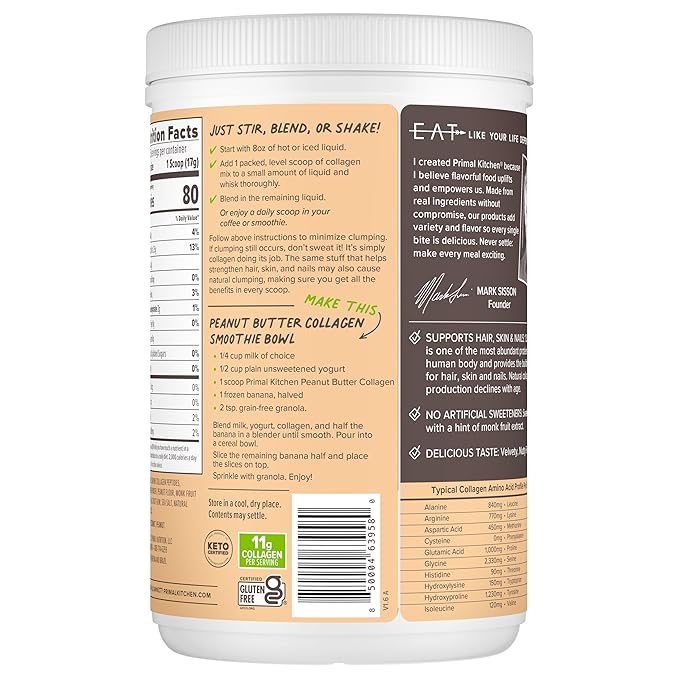 Primal Kitchen Peanut Butter Flavor Collagen Fuel® Drink Mix, Collagen Peptides, No Dairy, 14.3 Ounces