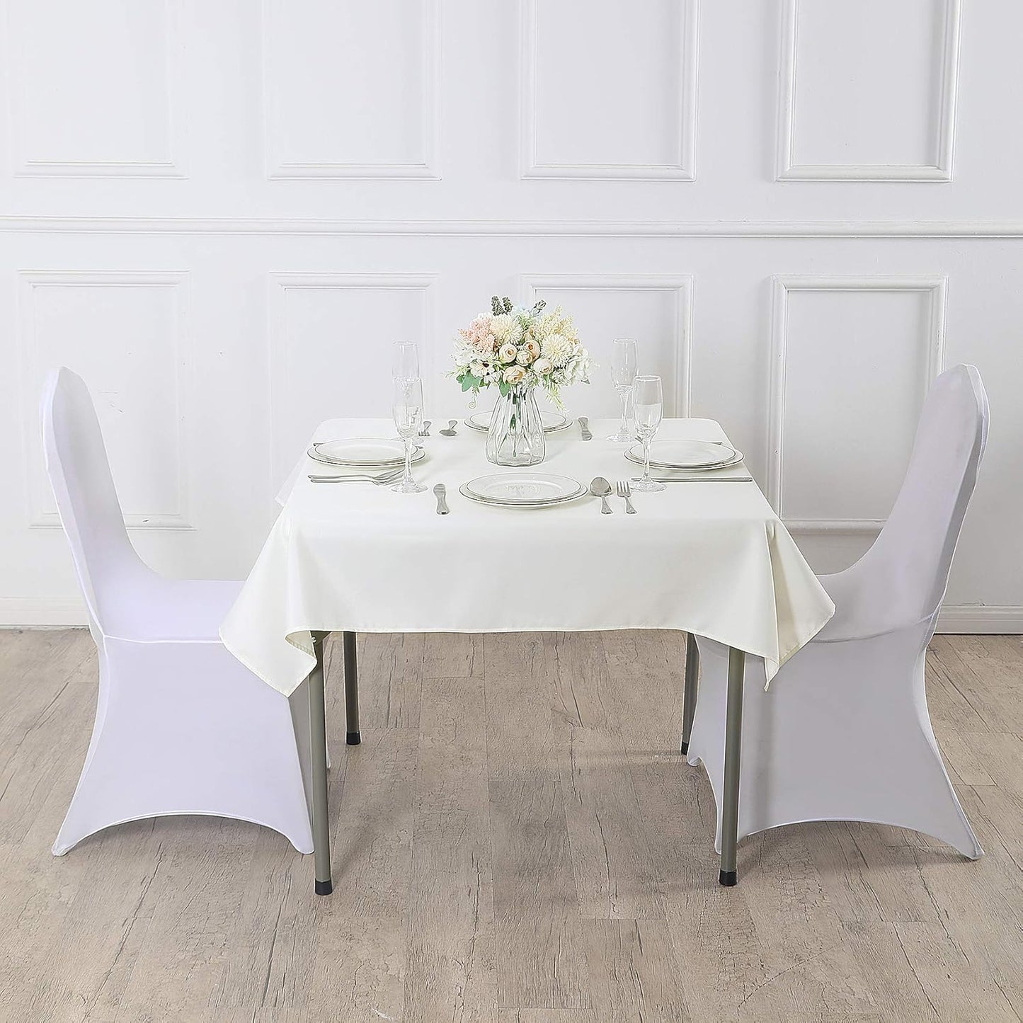 Cupuamon Square Tablecloth 70x70 inch Washable Polyester Fabric Table Cloth for Wedding Party Dining Banquet Decoration（70x70,Ivory）