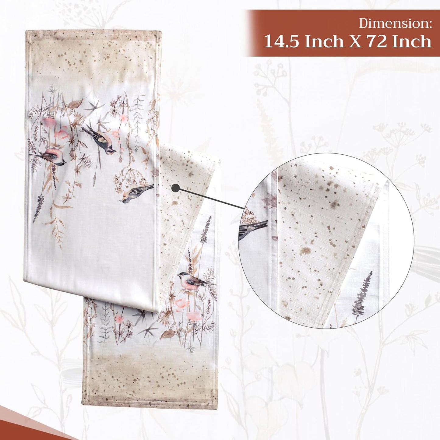 Maison d' Hermine Table runner 100% Cotton Double Layer Table Runners 72 inches long Decorative for Home Kitchen Dining Party Wedding Bridal Shower Spring Summer (Meadow Florals - Brown, 14.50" x 72")