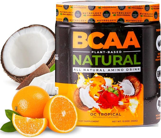 Nutrology BCAA Natural - Plant Based BCAA Powder, Orange Coconut Flavor, Optimized 2:1:1 Ratio Amino Acids Powder for Pre Workout & Post Workout Recovery, Vegan, Gluten-Free, Non-GMO, 30 Servings