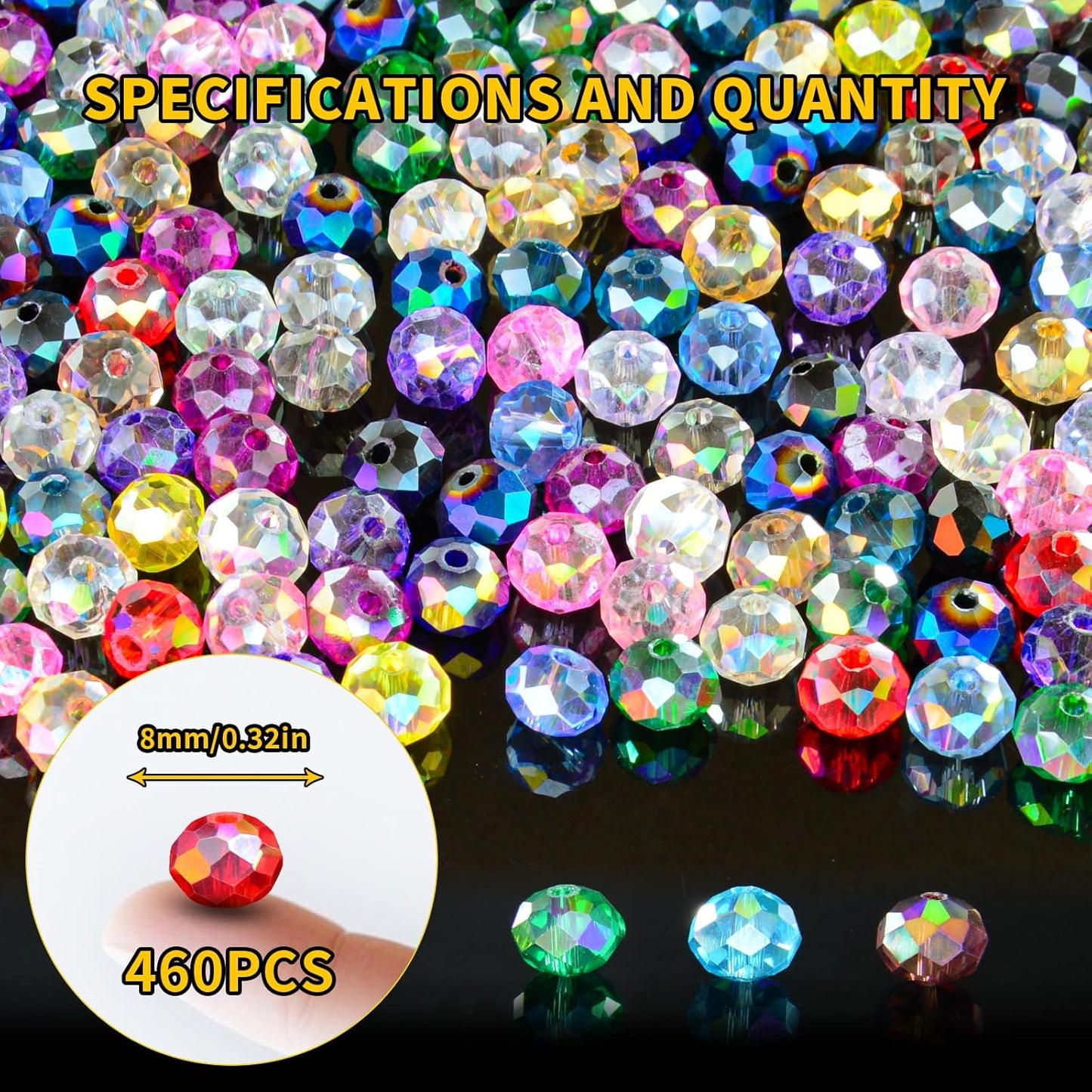 460Pcs Colors Random 8mm Crystal Glass Beads for Jewelry Making Beads for Bracelets Necklace Pendants Making Supplies(Mixed Colors)