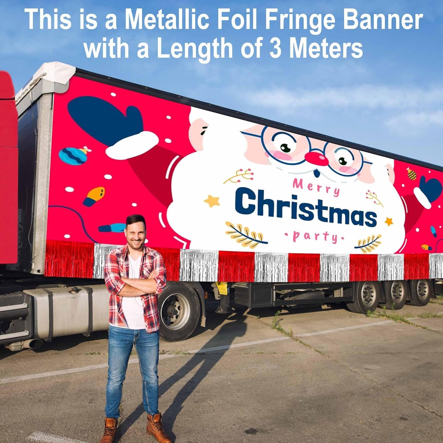 6 Pack 10 Feet Red and Silver Tinsel Foil Fringe Garland, Metallic Streamers Banner Wall Hanging Garland for Parade Floats, Graduation, Birthday, Baby Shower, Disco, Celebration Party Decoration