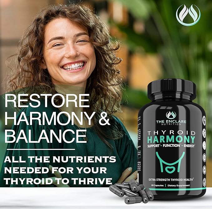 THE ENCLARE NUTRITION Thyroid Support Supplement with Iodine - Balance Hormones for Energy, Metabolism, Focus, Stress, Mood. Ashwagandha, Zinc, Selenium, Vitamin B12, Kelp, Magnesium, L Tyrosine (1)