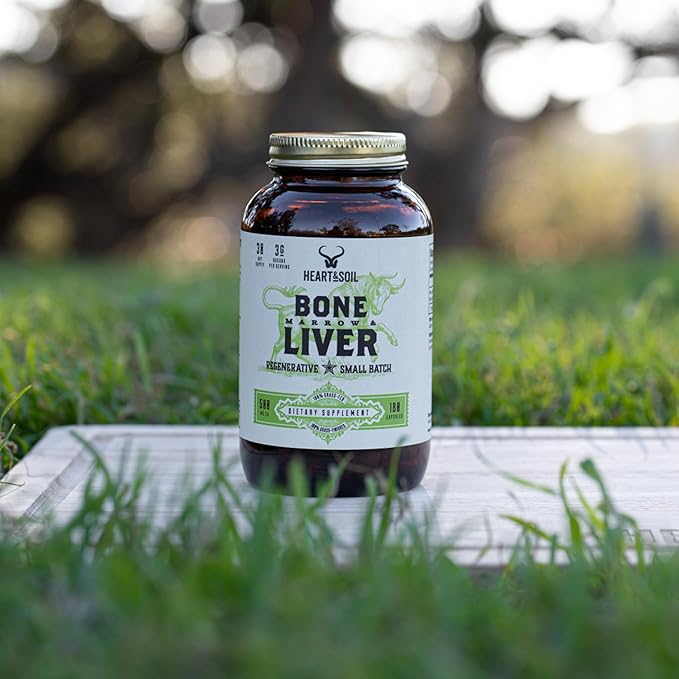 HEART & SOIL - Grass-Fed Bone Marrow and Beef Liver Supplement – 3000mg, Desiccated Organ Blend for Mood, Bone, Joint, Tissue, Skin Health - Non-GMO, Allergen-Free – 180 Capsules