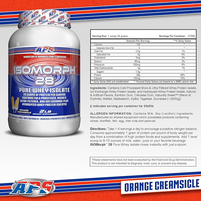 APS Nutrition IsoMorph 28 Protein Powder | Pure Whey Isolate | Cold Pressed, Ultra- Filtered, & Ion Exchange Isolates | 28g Protein | 2 Pound (Orange Creamsicle)