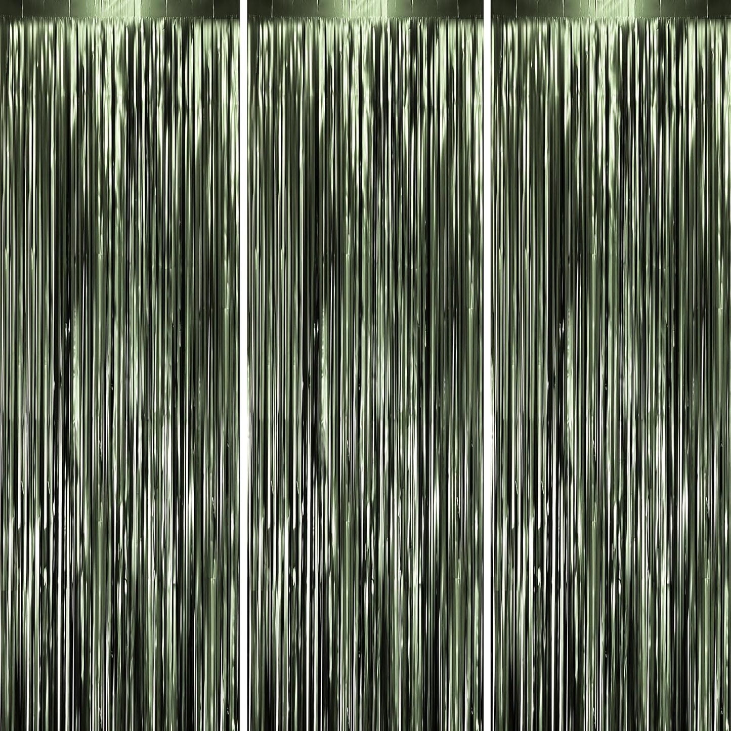 3 Pack 3.3 x 8.2 ft Matte Green Foil Fringe Backdrop Curtains, Tinsel Streamers Party Decorations, Fringe Backdrop, Door Shimmer for Graduation, Birthday Party
