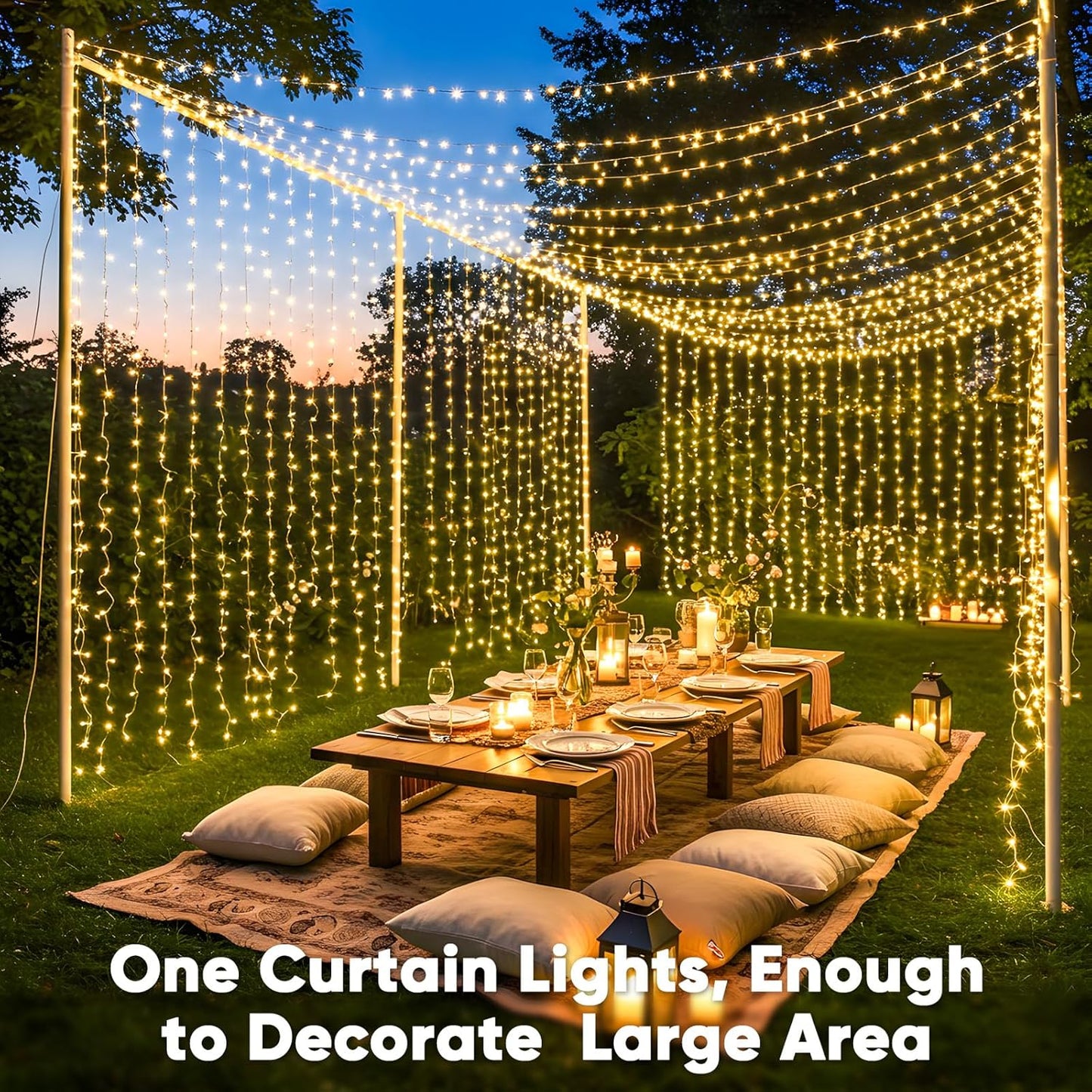 suddus 600 LED Christmas String Lights Outdoor, 9.8x19.6ft Curtain Light Plug in with Remote, 8 Modes Wall Hanging Lights for Christmas,Dorm,Wall,Window,Wedding,Party,Birthday Decor,Warm White