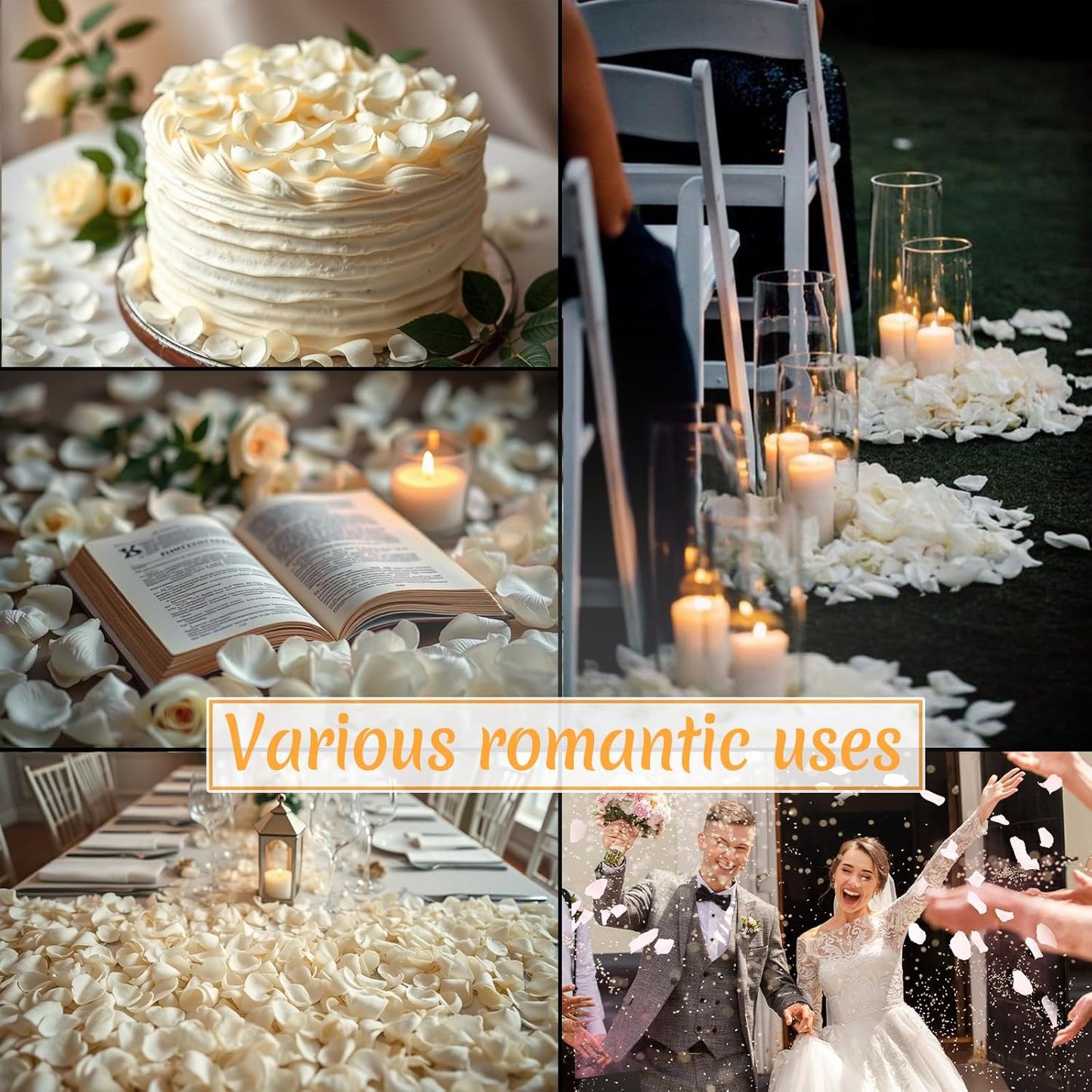 300 PCS Real White Rose Petals for Wedding, 2.82oz Fresh Rose Petals for Flower Girl to Throw, Flower Petal for Romantic Night Table Shower Party Decor