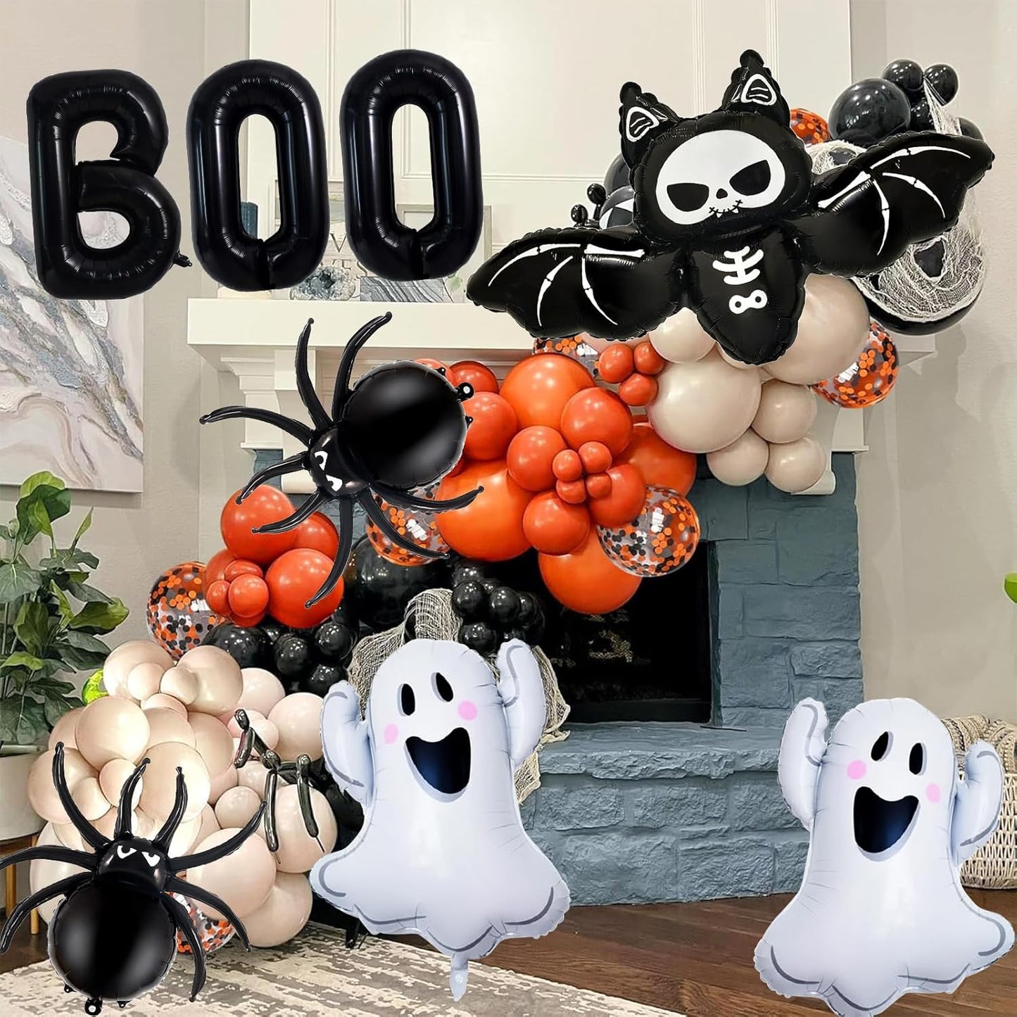 Halloween Balloons Decorations, Black Boo Letter, Ghost, Bat, Spider Foil Balloon for Halloween Party Decorations