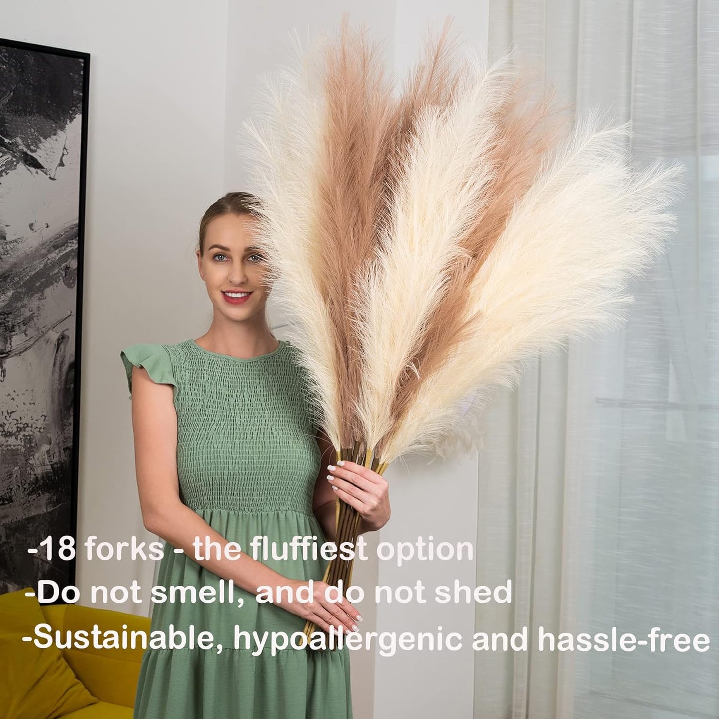 EVODIS Faux Pampas Grass 8 Stems, Artificial Pampas Grass - 43 inch Extra Large Pompass Grass Tall Pompous Boho Flower Arrangement and Floor Vase Filler Home Decor for Room Wedding Party