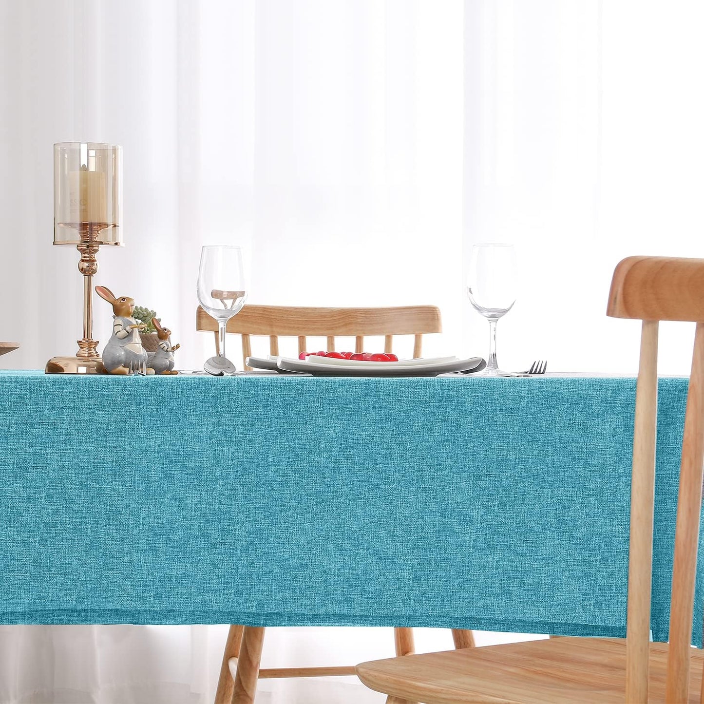 Hiasan 2 Pack Faux Linen Rectangle Tablecloth - Wrinkle and Stain Resistant Washable Table Cloth for Kitchen Dining Room Holiday Table Cover for Party Dinner, Teal, 70 x 140 Inch