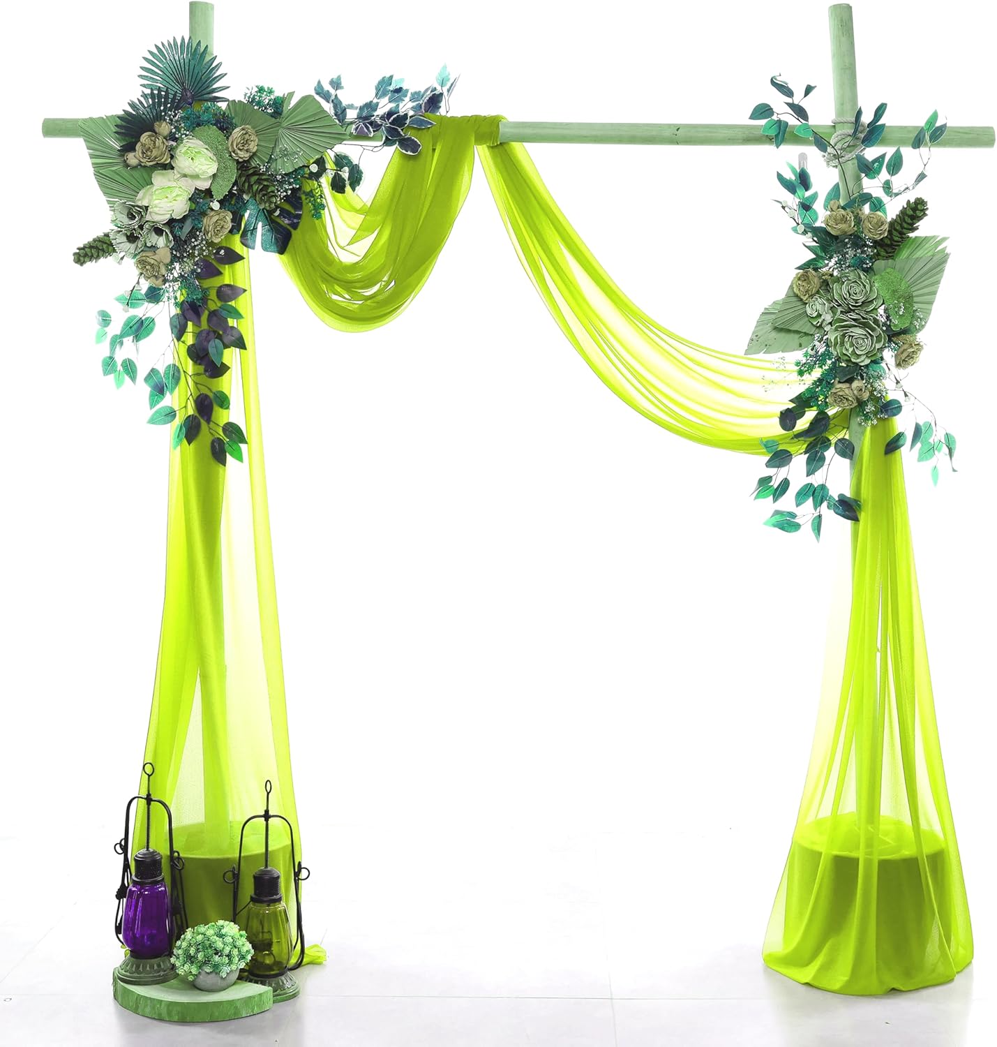 VDS Pack of 1 Panel (30 Inch X 20 Feet) Wedding Arch Draping Fabric Sheer Chiffon Fabric Drapery for Wedding Ceremony Reception Swag Backdrop Canopy Chuppah ARBO Altars Decoration (Parrot Green)