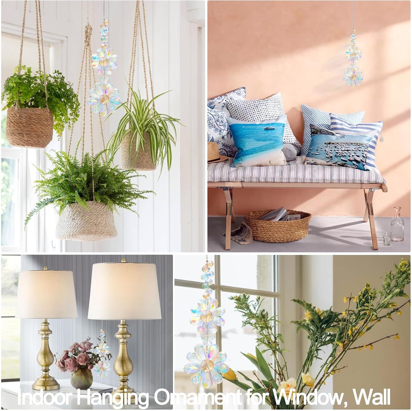 Crystal Flower Suncatcher Hanging Ornament, Rainbow Maker Window Sun Catcher Indoor Outdoor Patio Garden Decor (Crystal AB)