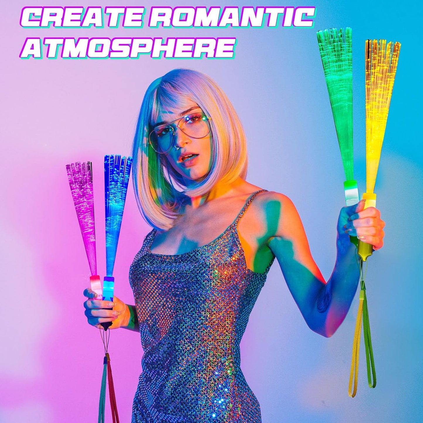 Lewtemi 60 Pack Fiber Optic Wand Glow Wand LED Light Up Wand Bulk with 3 Flashing Models Flashing Sticks with Included Batteries for Birthday Party Favor Wedding Halloween Christmas (Bright Colors)