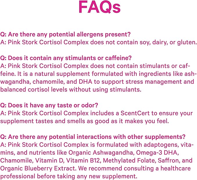 Pink Stork Cortisol Supplements for Women - Adrenal Support + Stress Manager with Organic Ashwagandha, Omega 3, Saffron, Multivitamins - Hormone Balance for Women - 60 Count