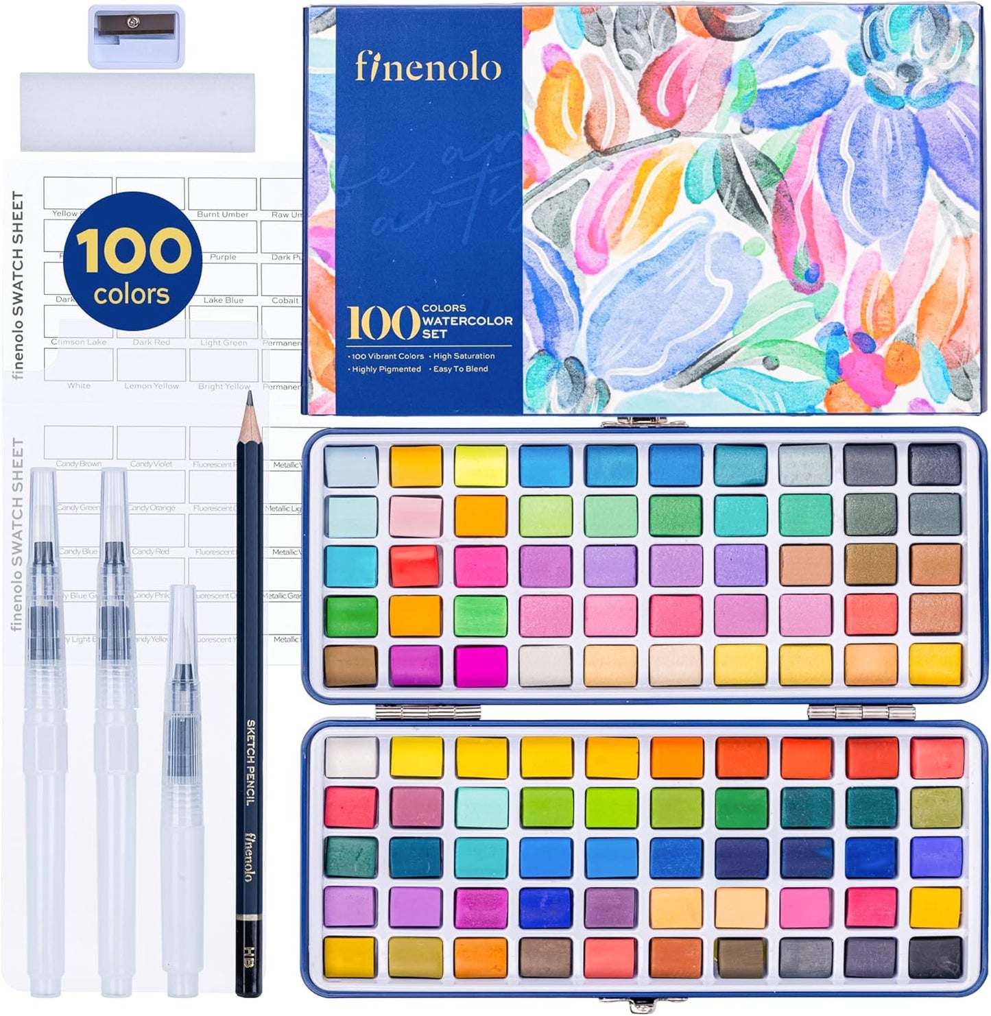 100 Colors Watercolor Paint Set with Metallic, Macaron & Fluorescent Colors-Professional Grade Watercolor Paints for Artists, Beginners & Illustrators, Ideal for Blending, Layering & Creative Artwork
