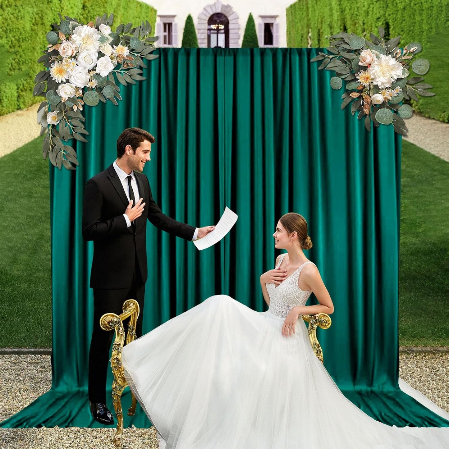 10ft x 10ft Lake Green Backdrop Curtains for Parties, Fabric Satin Background Curtain with Rod Pockets for Weddings, Birthday, Baby Shower, Photography, Graduation Party Backdrop Drapes, 2 Panels