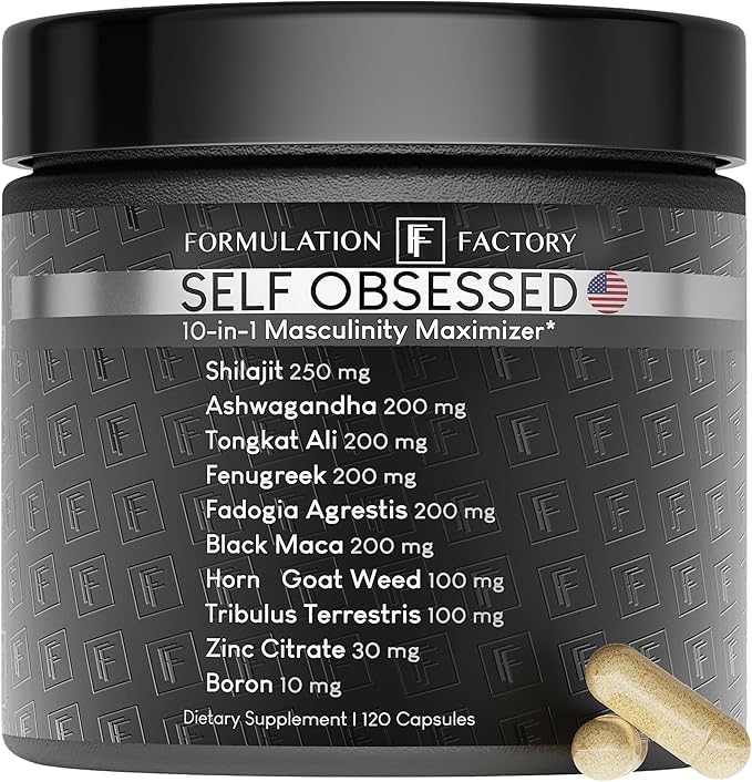 Self Obsessed 10 in 1 Masculinity Maximizer Supplement, Shilajit for Men, Tongkat Ali, Ashwaganda, Fenugreek Muscle Growth, Energy, Drive, Strength, Recovery 2 Month (Pack of 1)