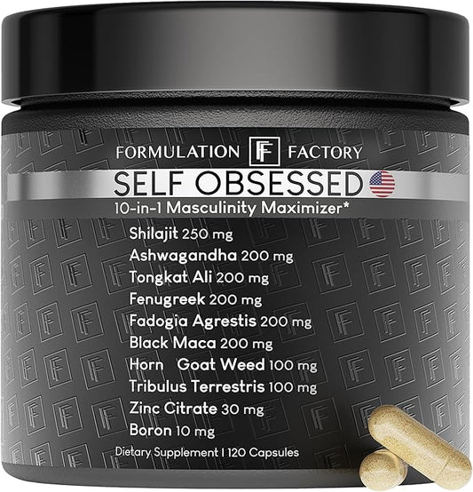 Self Obsessed 10 in 1 Masculinity Maximizer Supplement, Shilajit for Men, Tongkat Ali, Ashwaganda, Fenugreek Muscle Growth, Energy, Drive, Strength, Recovery 2 Month (Pack of 1)