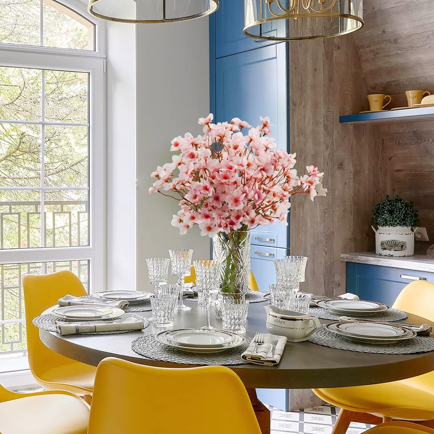 Uieke 8Pcs Artificial Cherry Blossom Flowers, Silk Cherry Blossom Branches, Fake Plum Blossom Flowers Arrangement for DIY Home Wedding Tree Party Decor Pink